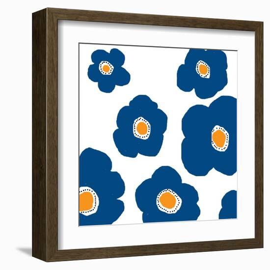 Blue Pop Flowers-Jan Weiss-Framed Art Print