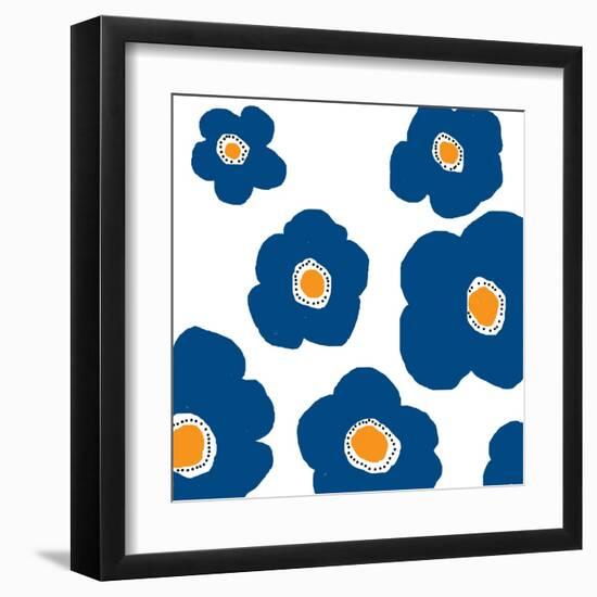 Blue Pop Flowers-Jan Weiss-Framed Art Print