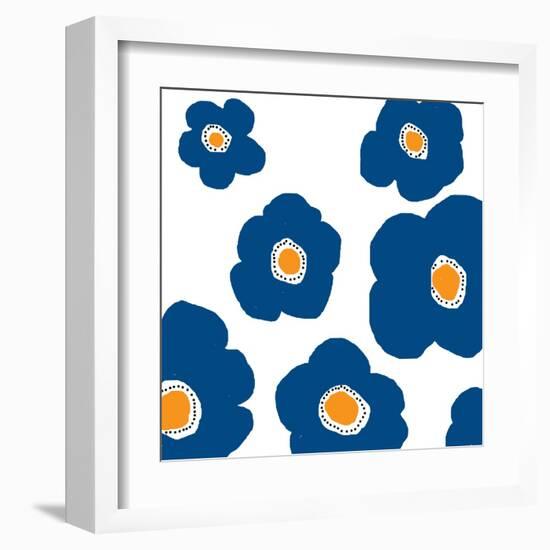 Blue Pop Flowers-Jan Weiss-Framed Art Print