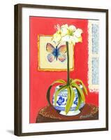 Blue Porcelain with Butterfly-Kris Taylor-Framed Art Print