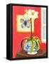 Blue Porcelain with Butterfly-Kris Taylor-Framed Stretched Canvas