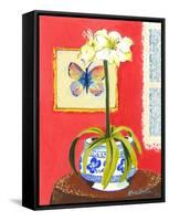 Blue Porcelain with Butterfly-Kris Taylor-Framed Stretched Canvas