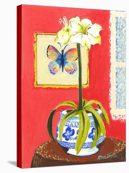 Blue Porcelain with Butterfly-Kris Taylor-Stretched Canvas