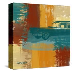 Blue Retro Car-Yashna-Stretched Canvas