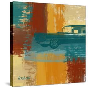 Blue Retro Car-Yashna-Stretched Canvas