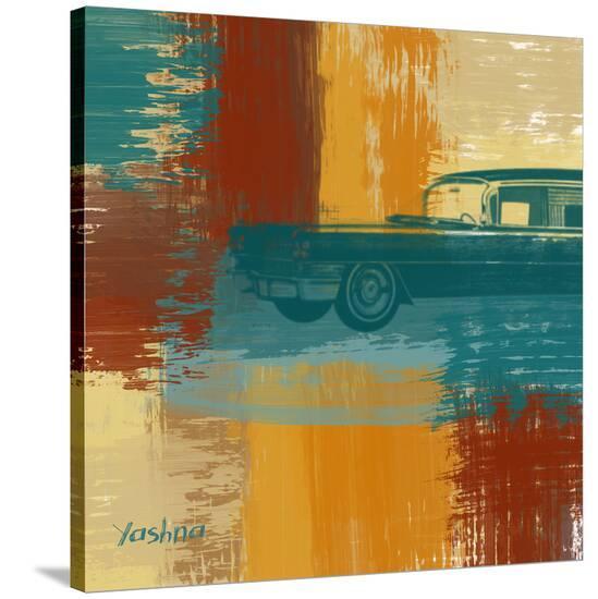 Blue Retro Car-Yashna-Stretched Canvas