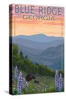 Blue Ridge Georgia - Bear Family and Spring Flowers-Lantern Press-Stretched Canvas