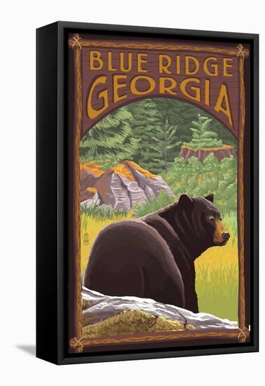 Blue Ridge, Georgia - Bear in Forest-Lantern Press-Framed Stretched Canvas