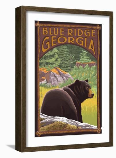 Blue Ridge, Georgia - Bear in Forest-Lantern Press-Framed Art Print