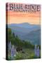 Blue Ridge Mountains - Bear Family and Spring Flowers-Lantern Press-Stretched Canvas