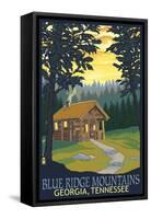 Blue Ridge Mountains - Cabin in Woods-Lantern Press-Framed Stretched Canvas