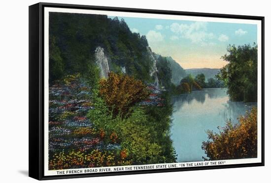 Blue Ridge Mountains, North Carolina - French Broad River Scene-Lantern Press-Framed Stretched Canvas