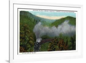 Blue Ridge Mountains, North Carolina - Southern Rail Co Train Scene-Lantern Press-Framed Art Print