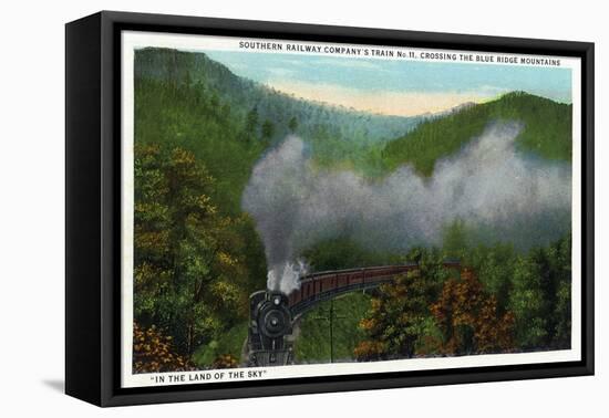 Blue Ridge Mountains, North Carolina - Southern Rail Co Train Scene-Lantern Press-Framed Stretched Canvas