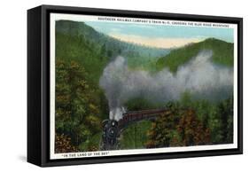 Blue Ridge Mountains, North Carolina - Southern Rail Co Train Scene-Lantern Press-Framed Stretched Canvas