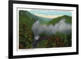 Blue Ridge Mountains, North Carolina - Southern Rail Co Train Scene-Lantern Press-Framed Premium Giclee Print