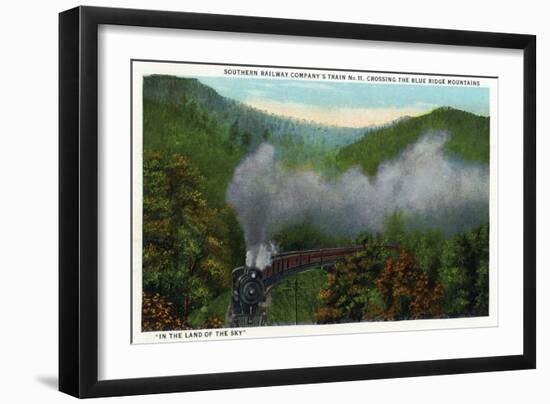 Blue Ridge Mountains, North Carolina - Southern Rail Co Train Scene-Lantern Press-Framed Art Print