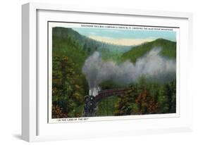 Blue Ridge Mountains, North Carolina - Southern Rail Co Train Scene-Lantern Press-Framed Art Print