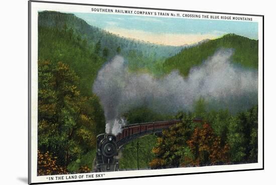 Blue Ridge Mountains, North Carolina - Southern Rail Co Train Scene-Lantern Press-Mounted Art Print
