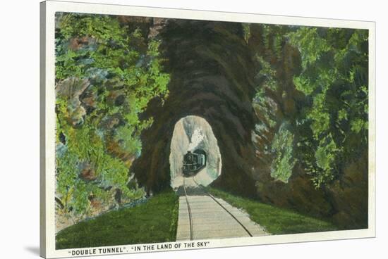 Blue Ridge Mountains, North Carolina - Train in Double Tunnel Scene-Lantern Press-Stretched Canvas