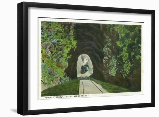 Blue Ridge Mountains, North Carolina - Train in Double Tunnel Scene-Lantern Press-Framed Art Print