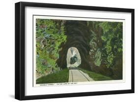 Blue Ridge Mountains, North Carolina - Train in Double Tunnel Scene-Lantern Press-Framed Art Print