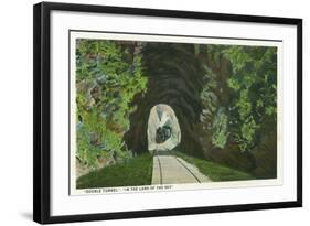 Blue Ridge Mountains, North Carolina - Train in Double Tunnel Scene-Lantern Press-Framed Art Print