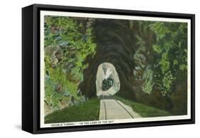 Blue Ridge Mountains, North Carolina - Train in Double Tunnel Scene-Lantern Press-Framed Stretched Canvas