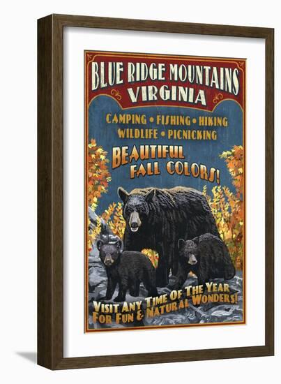 Blue Ridge Mountains, Virginia - Black Bear Family-Lantern Press-Framed Art Print