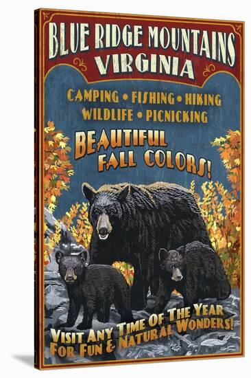Blue Ridge Mountains, Virginia - Black Bear Family-Lantern Press-Stretched Canvas