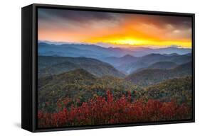 Blue Ridge Parkway Autumn Mountains Sunset Western Nc Scenic Landscape-daveallenphoto-Framed Stretched Canvas