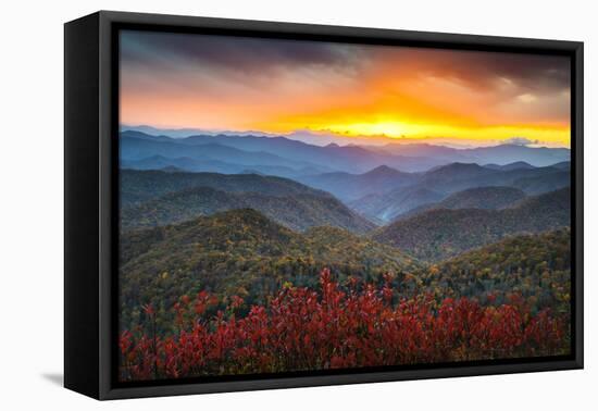 Blue Ridge Parkway Autumn Mountains Sunset Western Nc Scenic Landscape-daveallenphoto-Framed Stretched Canvas