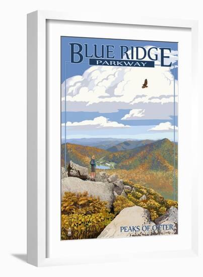 Blue Ridge Parkway - Peaks of Otter in Fall-Lantern Press-Framed Art Print