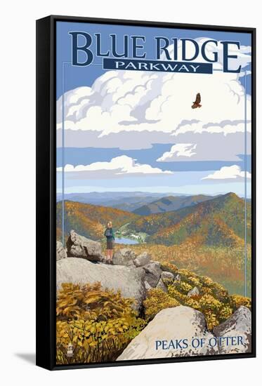 Blue Ridge Parkway - Peaks of Otter in Fall-Lantern Press-Framed Stretched Canvas