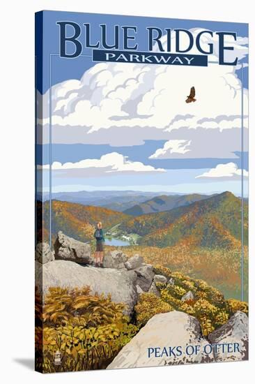 Blue Ridge Parkway - Peaks of Otter in Fall-Lantern Press-Stretched Canvas