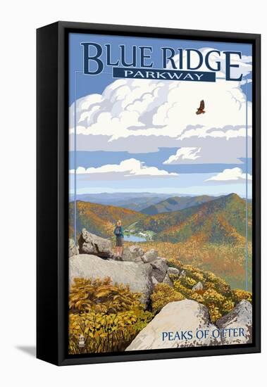 Blue Ridge Parkway - Peaks of Otter in Fall-Lantern Press-Framed Stretched Canvas