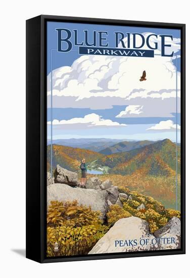 Blue Ridge Parkway - Peaks of Otter in Fall-Lantern Press-Framed Stretched Canvas