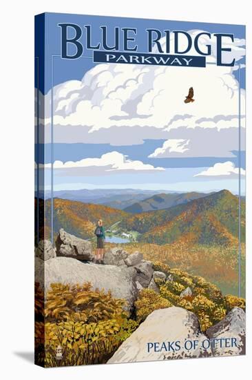 Blue Ridge Parkway - Peaks of Otter in Fall-Lantern Press-Stretched Canvas