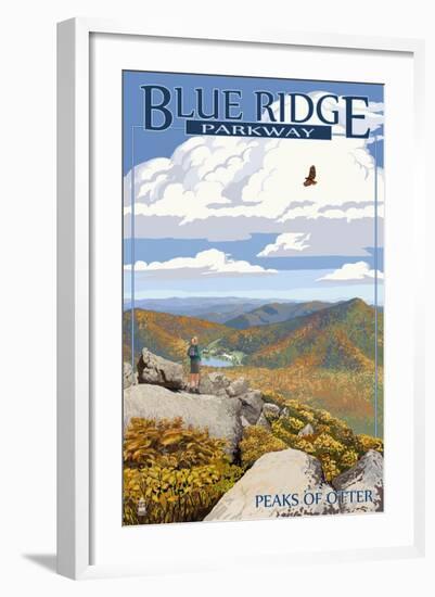Blue Ridge Parkway - Peaks of Otter in Fall-Lantern Press-Framed Art Print