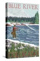 Blue River, Colorado - Fisherman Wading, c.2008-Lantern Press-Stretched Canvas