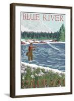 Blue River, Colorado - Fisherman Wading, c.2008-Lantern Press-Framed Art Print