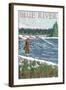 Blue River, Colorado - Fisherman Wading, c.2008-Lantern Press-Framed Art Print