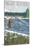 Blue River, Colorado - Fisherman Wading, c.2008-Lantern Press-Mounted Art Print