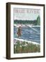 Blue River, Colorado - Fisherman Wading, c.2008-Lantern Press-Framed Art Print