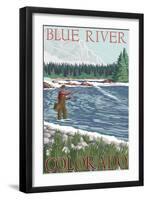 Blue River, Colorado - Fisherman Wading, c.2008-Lantern Press-Framed Art Print