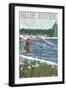 Blue River, Colorado - Fisherman Wading, c.2008-Lantern Press-Framed Art Print