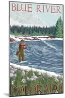 Blue River, Colorado - Fisherman Wading, c.2008-Lantern Press-Mounted Art Print