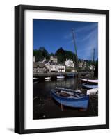 Blue Sailing Dinghy and River Aven, Pont-Aven, Brittany, France-Julian Pottage-Framed Photographic Print