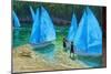 Blue sails,Looe, 2018-Andrew Macara-Mounted Giclee Print