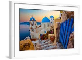 Blue Santorini V-null-Framed Art Print